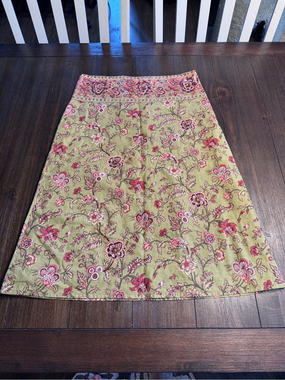 Chaudry KC Sample Embellished Floral Midi Skirt Olive Pink Beaded Boho Small NWT - Picture 5 of 14